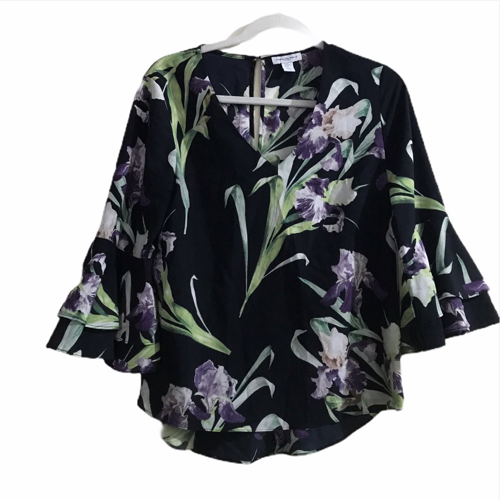 Carolina Belle Blouse Navy Floral Bell Sleeve Med